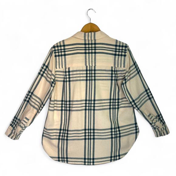 Madewell Oversized Ex-Boyfriend Swing Shirt Windowpane XS Midnight Green Cream - Picture 4 of 9